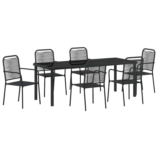 vidaXL Ensemble de salle à manger pour jardin 7 Pièces Noir