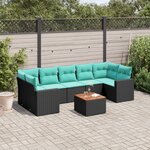 vidaXL Salon de jardin 8 Pièces avec coussins noir résine tressée