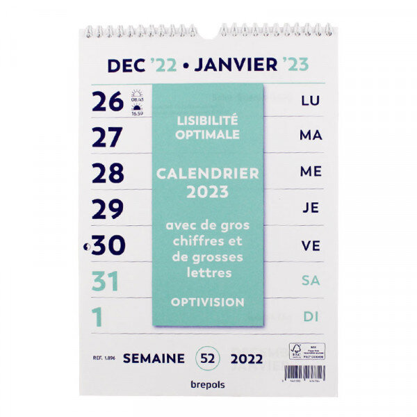 Calendrier 2023 optivision - gros caractères - 21 x 29 7 cm - brepols
