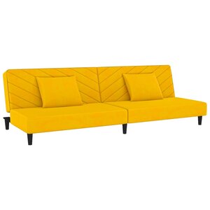 vidaXL Canapé-lit à 2 places avec deux oreillers Jaune Velours