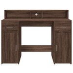 vidaXL Bureau et lumières LED chêne marron bois d'ingénierie