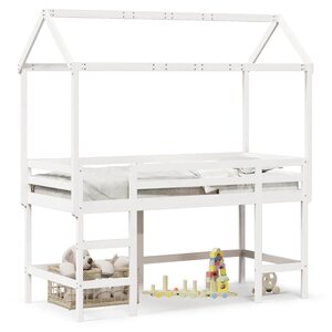 vidaXL Lit superposé avec échelle et toit sans matelas blanc 90x200 cm