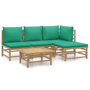 vidaXL Salon de jardin 5 Pièces avec coussins vert bambou