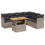 vidaXL Salon de jardin avec coussins 7 Pièces gris résine tressée