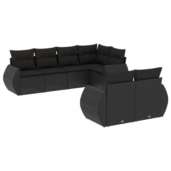 vidaXL Salon de jardin 7 Pièces avec coussins noir résine tressée