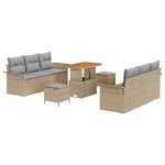 Ensemble de Sofa de Jardin 9 Pièces avec Coussins Beige Rattan Poly Acacia