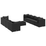 vidaXL Salon de jardin 9 Pièces avec coussins Noir Résine tressée