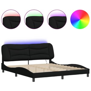 vidaXL Cadre de lit avec LED sans matelas Hvar noir 180x200 cm tissu