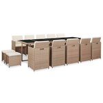 Salon de jardin meuble d'extérieur ensemble de mobilier avec coussins 15 pièces résine tressée beige 02_0018286