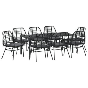 vidaXL Ensemble de salle à manger de jardin 9 pièces avec coussins en Rotin Poly Noir