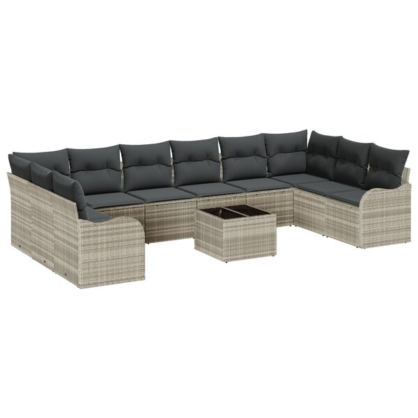 Ensemble de Canapé de Jardin 11 Pièces avec Coussins Gris Poly Rattan