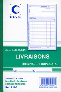 Manifold Livraison 140 x 210 mm 50 pages tripli ELVE