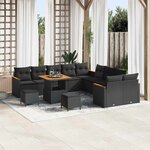Ensemble de canapés de jardin de 13 pièces avec coussins Noir Poly Rotin Acacia