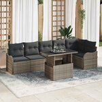 vidaXL Ensemble de canapé de jardin avec coussin 7 Pièces Gris Poly rotin