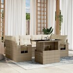 vidaXL Salon de jardin avec coussins 7 Pièces beige résine tressée