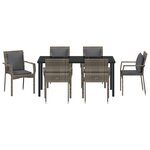vidaXL Set de salle à manger de jardin 7 pièces avec coussins Gris Poly Rattan