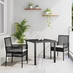 vidaXL Ensemble de salle à manger pour jardin 3 Pièces Noir Poly rotin