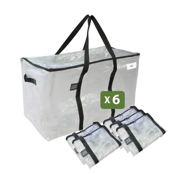 Pack and Move - Lot 6 grands sacs déménagement transparent rangement et transport ultra résistant - Réutilisable - Poignées solides - 100L
