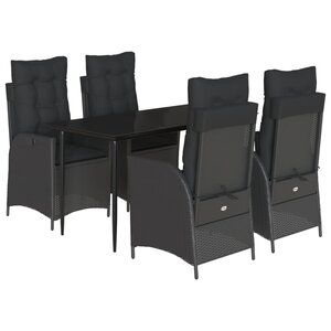 vidaXL Ensemble à manger de jardin coussins 5Pièces Noir Résine tressée