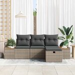 vidaXL Ensemble de canapé de jardin avec coussin 4 Pièces Gris polyrotin