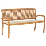 vidaXL Banc de jardin empilable et coussin 159 cm Bois de teck massif