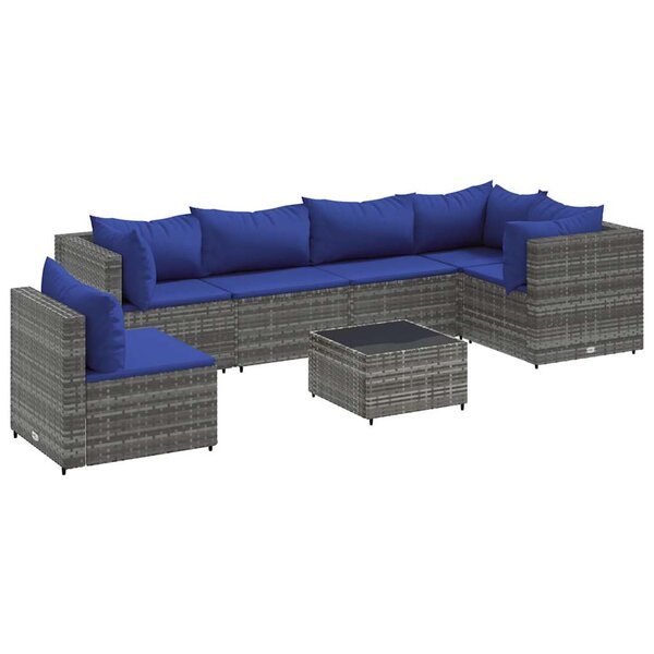 vidaXL Salon de jardin 7 Pièces avec coussins Gris Résine tressée