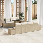 vidaXL Set de canapé de jardin 8 pièces avec coussins beige en poly rattan