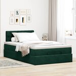 vidaXL Lit ottoman avec matelas et LED vert foncé 90x200cm velours