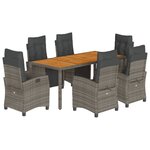 vidaXL Ensemble à manger de jardin et coussins 7 Pièces gris rotin