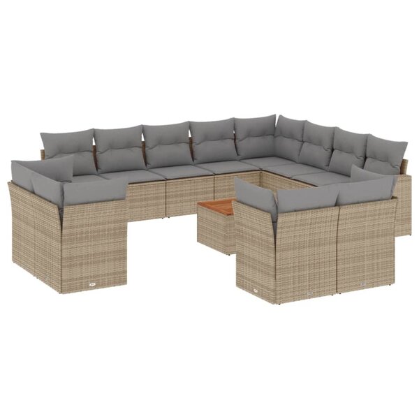 vidaXL Salon de jardin et coussins 13 Pièces mélange beige résine tressée