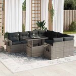 vidaXL Salon de jardin 9 Pièces avec coussins gris résine tressée