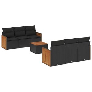 vidaXL Salon de jardin 7 Pièces avec coussins noir résine tressée