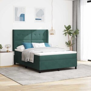 vidaXL Lit à ressorts avec bandes LED Vert 140 x 190 cm Velours