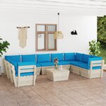 vidaXL Salon de jardin palette 10 Pièces avec coussins bois d'épicéa