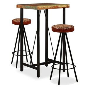 vidaXL Ensemble de bar 3 Pièces Bois de récupération Cuir véritable et toile