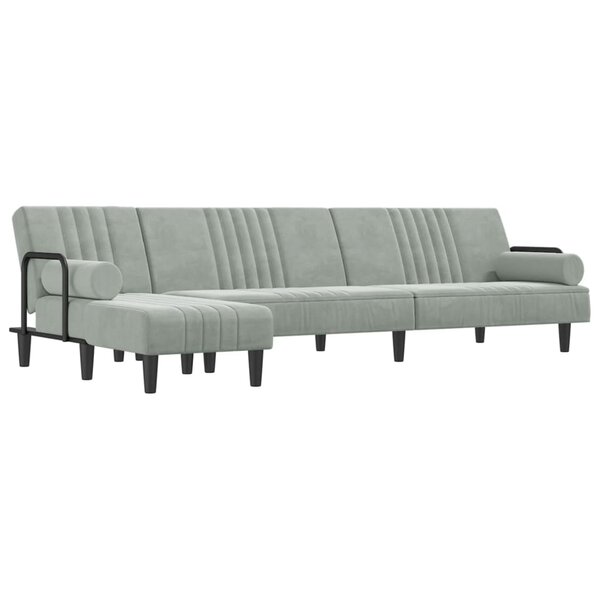 vidaXL Canapé-lit en forme de L gris clair 260x140x70 cm velours