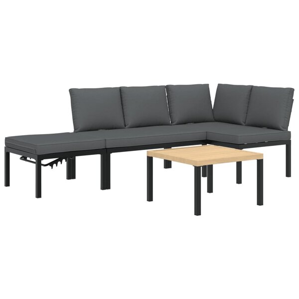 vidaXL Salon de jardin 4 Pièces avec coussins noir aluminium
