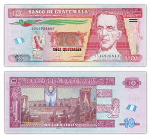 Billet de collection 10 quetzales 2019 guatemala - neuf - p123