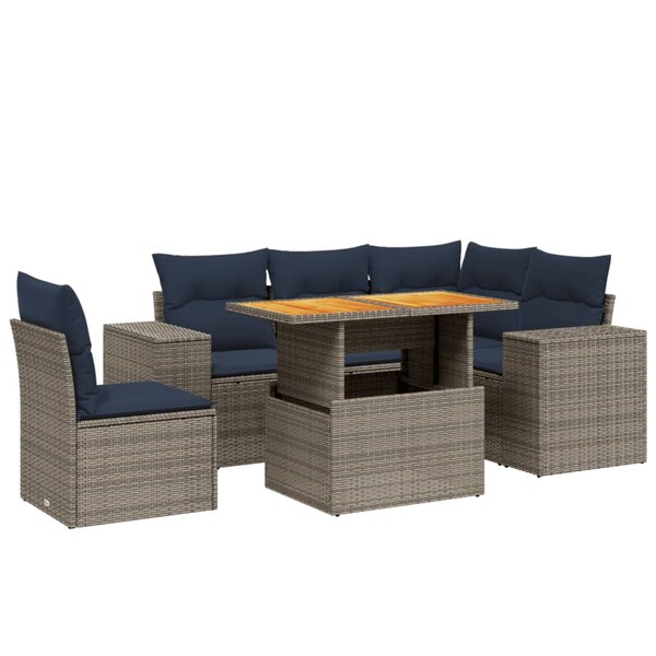 vidaXL Salon de jardin 6 Pièces avec coussins gris résine tressée