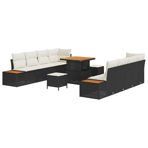 vidaXL Ensemble de canapé de jardin 11 Pièces Noir  Crème 80 x 80 x 71 cm