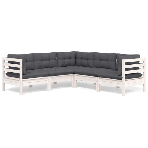 vidaXL Salon de jardin 5 Pièces avec coussins blanc bois de pin solide