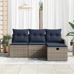 vidaXL Ensemble de canapé de jardin 4 Pièces Gris et marine polyrotin