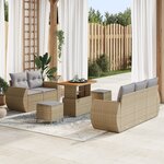 Ensemble de canapés de jardin 8 pièces avec coussins Beige Rotin Polyester