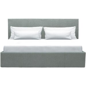 Lit coffre adulte MARTIN - Couchage 160 x 200 cm - Gris clair - Sommier à lattes - 209 x 166 x 99 cm