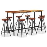 vidaXL Ensemble de bar 9 Pièces Bois de récupération et cuir véritable