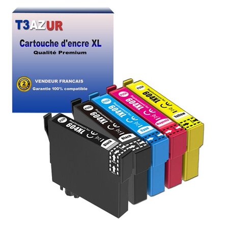 T3azur- 5x cartouches compatibles epson 604 xl pour epson expression home xp-2200  xp-2205  xp-3200  xp-3205  xp-4200