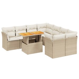 vidaXL Salon de jardin avec coussins 9 Pièces beige résine tressée