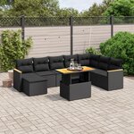 vidaXL Salon de jardin 9 Pièces avec coussins noir résine tressée
