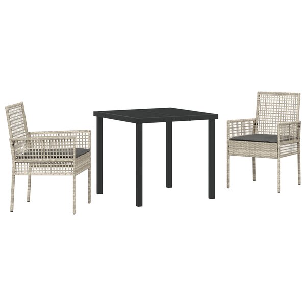 vidaXL Ensemble de salle à manger de jardin 3 pièces avec coussins Gris clair Rattan PE