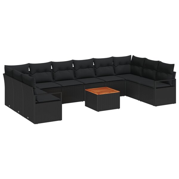 Ensemble de Canapé de Jardin vidaXL 11 Pièces avec Coussins Rattan Poly Noir Acacia
